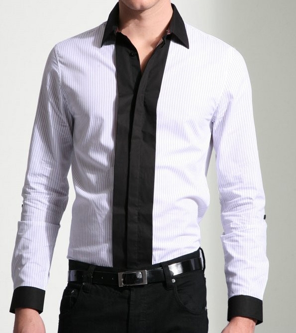 White Shirt with Black Collar, and Cuffs