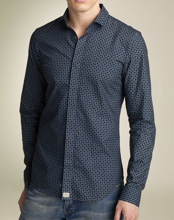 Mens Casual Printed Blue Shirts